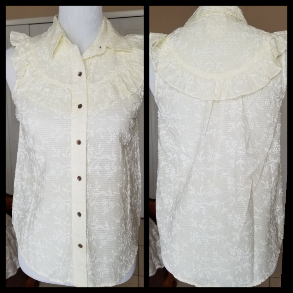 Anthropologie Maeve Embroidered Ruffle Blouse
